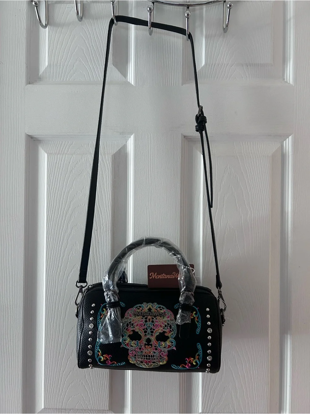 Montana West Sugar Skull Studded Speedy Satchel Embroidered Crossbody - Picture 2 of 11